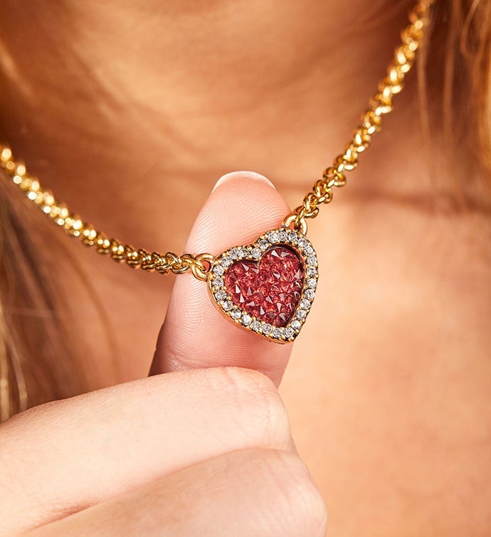 Luca + Danni Heart Necklace With Red Crystal Rocks